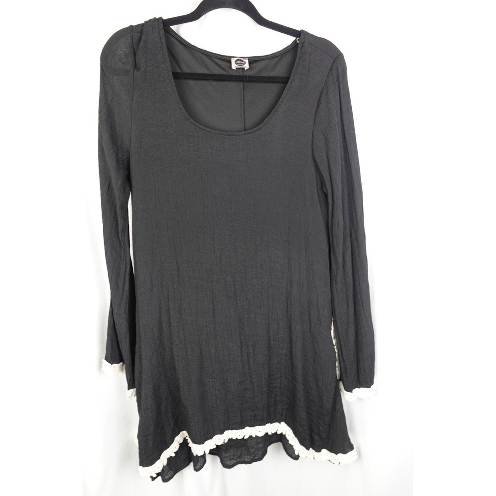 J&M Clothing Womens‎ Black Tiered  Midi Little Black Dress White Trim Size Large